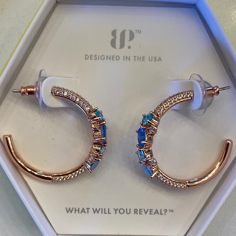 Bomb Party Blue and Rose Gold Hoop OG Earrings